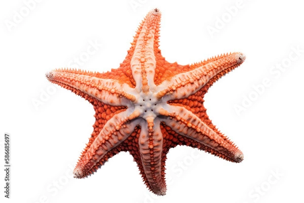 Fototapeta an isolated purple, orange starfish, ocean-themed photorealistic illustration on a transparent background cutout in PNG, generative ai