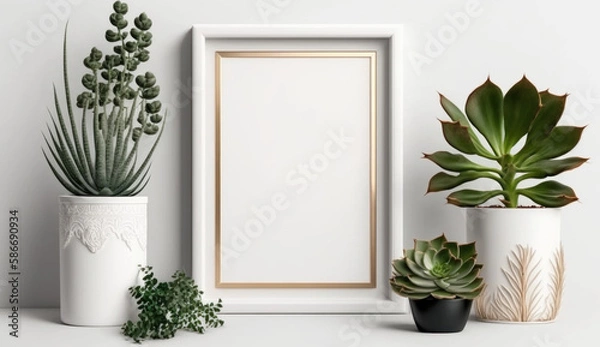 Fototapeta empty white frame with plants