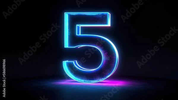 Obraz 3d render, number five silhouette, digital math symbol. Generative Ai