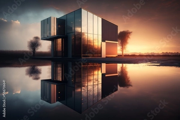 Obraz Sunset house with large windows IA