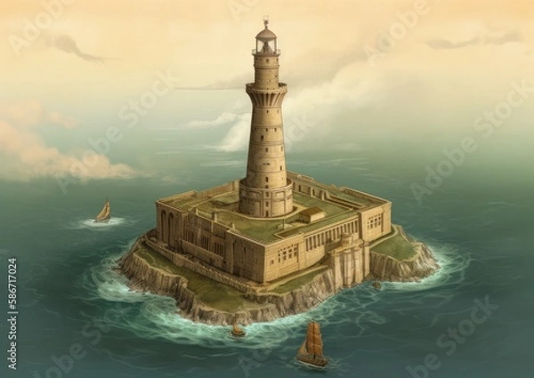Fototapeta The lighthouse of Alexandria, one of the seven wonders of the ancient world. Generative AI.