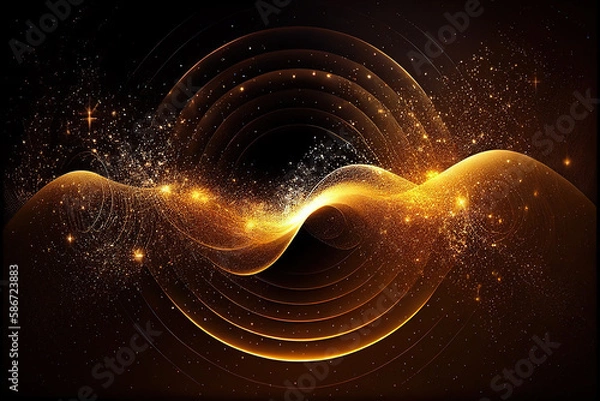 Obraz Sparkling energy waves with golden circles in the background.