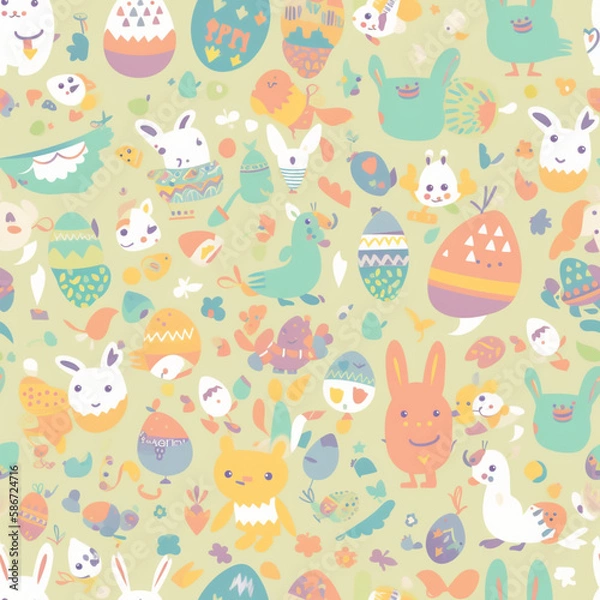 Fototapeta Happy Easter Seamless Patern, Eggs, Rabbit Pattern Illustration
