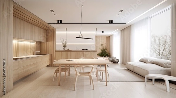 Obraz Light wooden living room for the homely feeling, interior. Generative AI Technology 