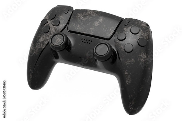 Fototapeta Realistic video game joystick with black marble texture on white background.