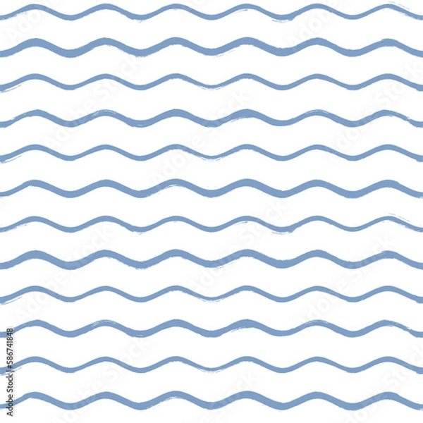 Fototapeta Seamless Wave Pattern, Hand drawn water sea vector background. Wavy beach print, curly grunge paint lines, watercolor stripes