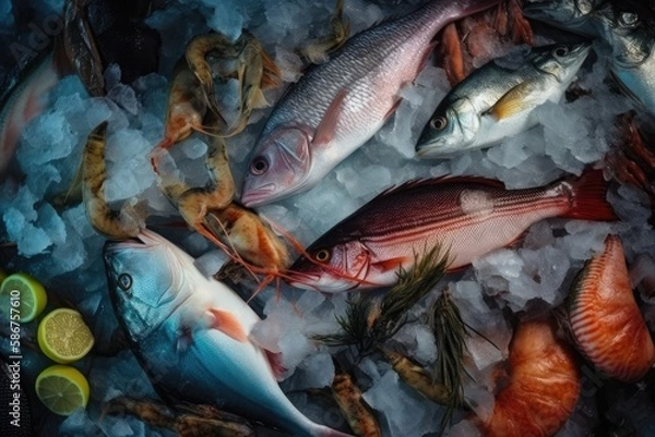 Obraz Seafood on ice Generative AI