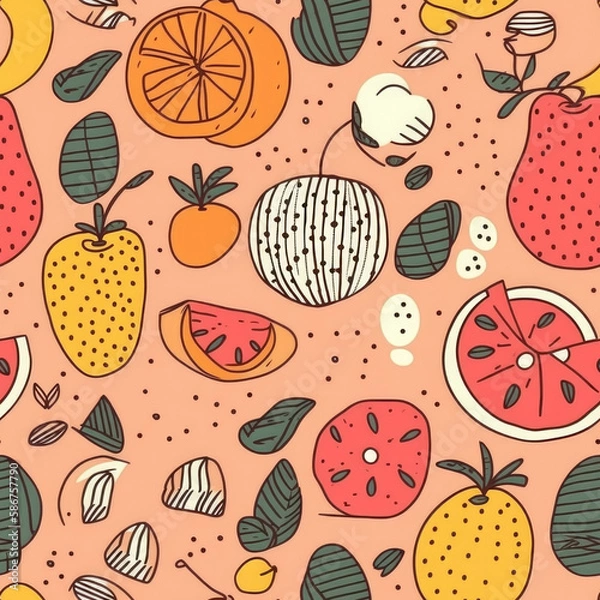 Fototapeta Seamless Fruit patterns in various art styles