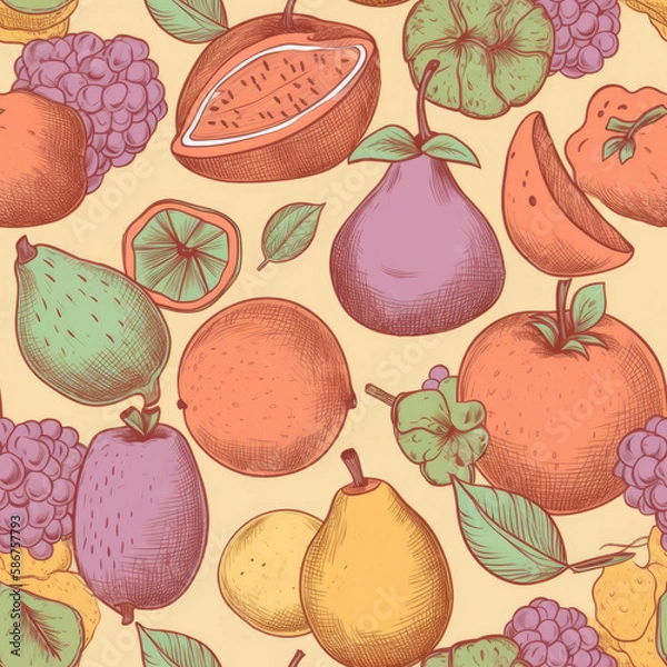 Fototapeta Seamless Fruit patterns in various art styles