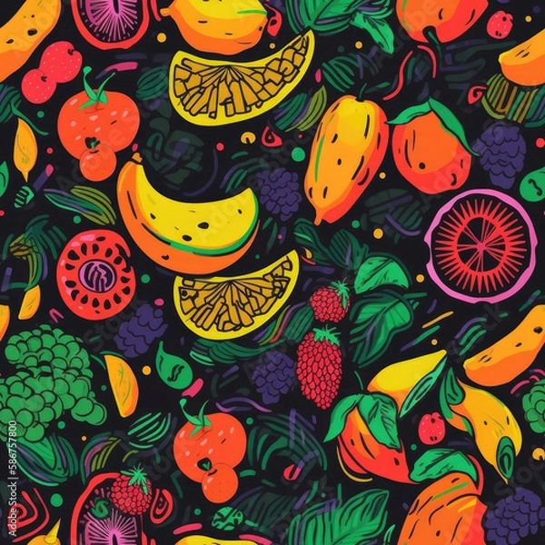 Fototapeta Seamless Fruit patterns in various art styles