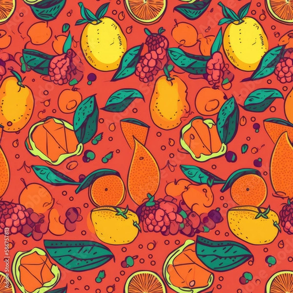 Fototapeta Seamless Fruit patterns in various art styles