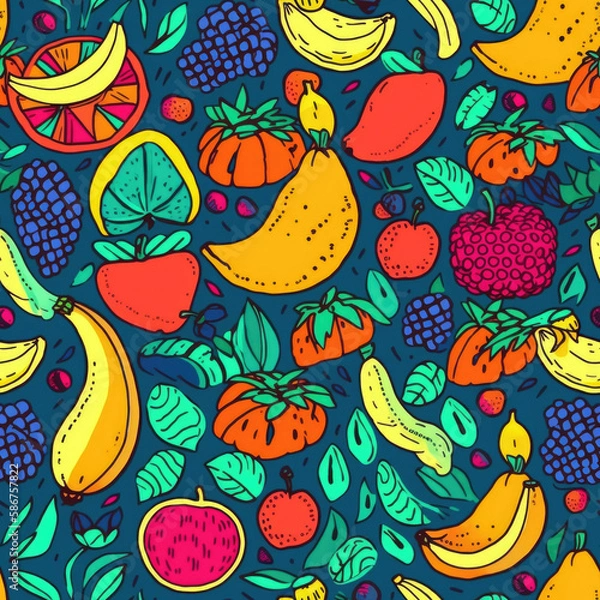 Fototapeta Seamless Fruit patterns in various art styles