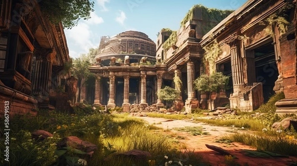 Fototapeta 遺跡　廃墟　壁紙　イメージイラスト　generative AI