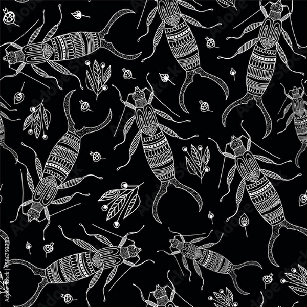 Fototapeta Vector seamless pattern with earwigs.