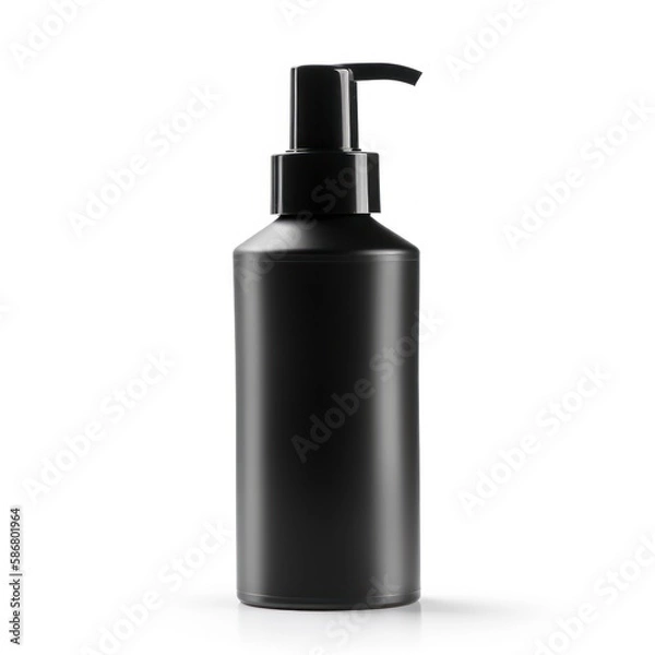 Fototapeta black soap bottle dispenser template isolated , white background, 3d bottle mockup with shadows, cosmetics spray pump container, generative ai