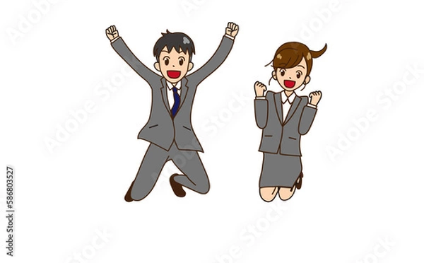 Fototapeta ジャンプするスーツの男女　ガッツポーズ5