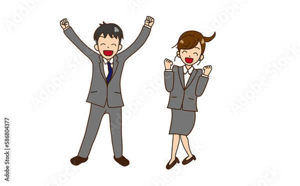 Fototapeta ジャンプするスーツの男女　ガッツポーズ　笑顔9