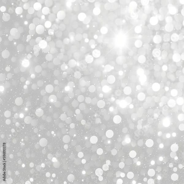 Fototapeta White lights background texture abstract Christmas decoration. Beautiful bright winter sparkle silver bokeh, 3d rendering of Generative Ai.