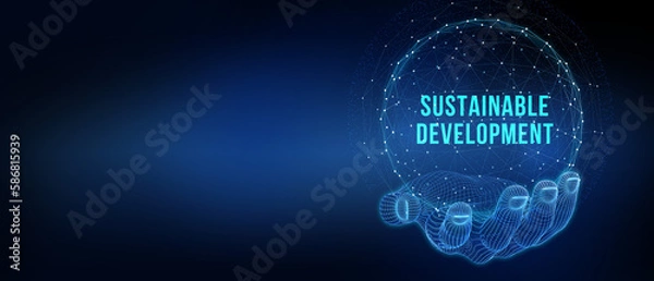 Fototapeta SUSTAINABLE DEVELOPMENT inscription, cloud technology concept. Business, Technology, Internet and network concept. 3d illustration