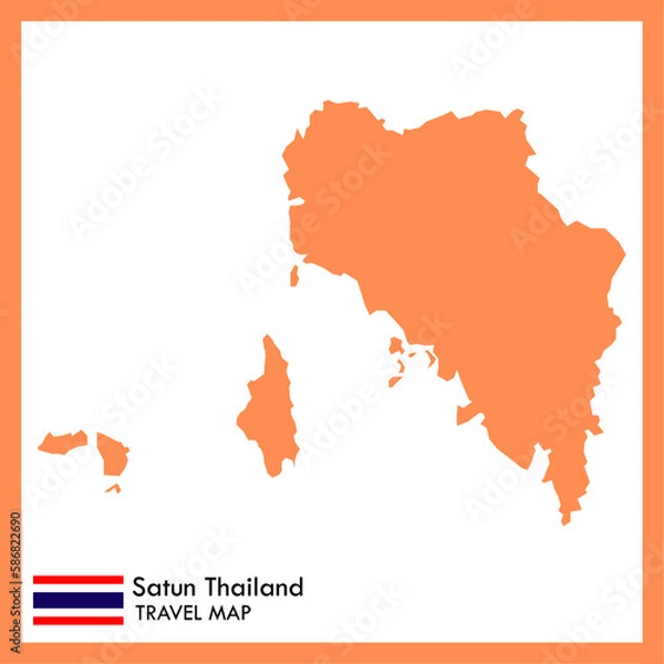 Obraz Orange map Satun province is one of Thailand with flag picture.