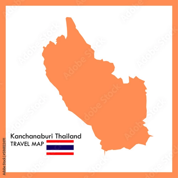 Obraz Orange map Kanchanaburi province is part of Thailand with flag picture.