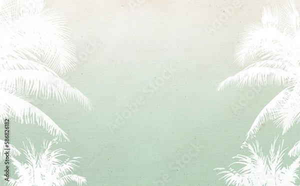 Obraz 夏イメージのイラスト素材・椰子の木のシルエット ビンテージ背景緑系-ふんわり水彩画テクスチャ 色違い・差分有