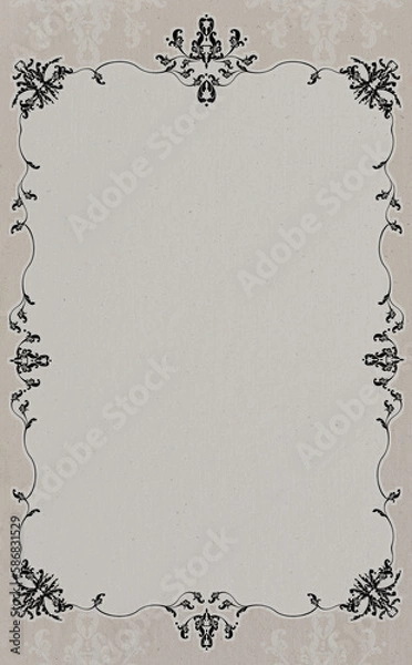 Obraz ビンテージで豪華な唐草模様の縦型フレーム グレー背景 イラスト素材 色違い・差分有