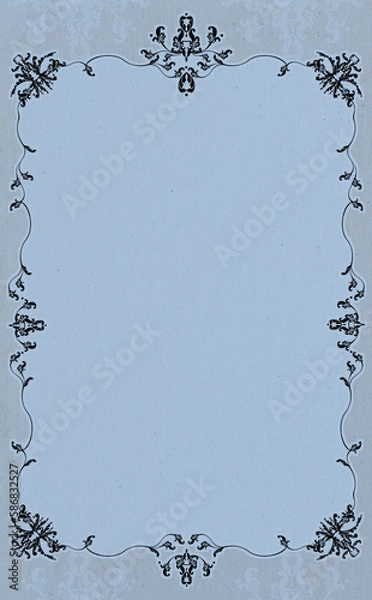 Obraz ビンテージで豪華な唐草模様の縦型フレーム ブルー背景 イラスト素材 色違い・差分有