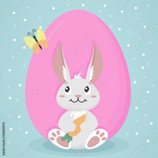 Obraz Easter bunny with a carrot on the background of an Easter egg