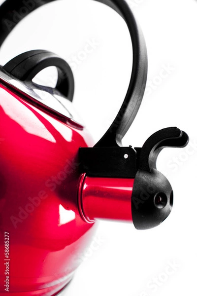Obraz Red tea kettle isolated on white background