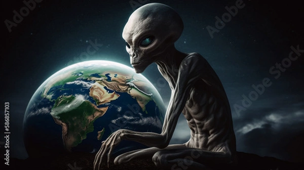 Fototapeta Alien and earth futuristic concept. Generative AI.