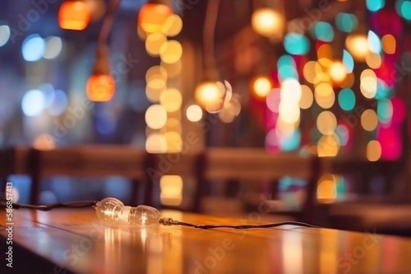 Fototapeta Leerer Tisch mit Hintergrundlichtern, made by Ai, Ai-Art