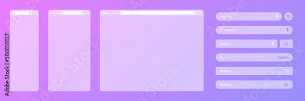 Obraz Blank transparent internet browser window with various search bar templates. Web site engine with search box, address bar and text field. UI design, website interface elements. Vector illustration