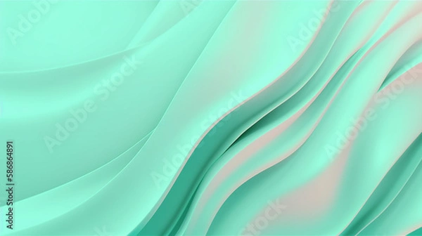 Obraz Mint light green waves background. Generative AI