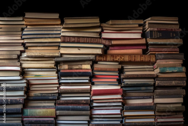 Fototapeta Stack of old books, generative ai