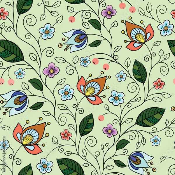 Fototapeta Vector seamless pattern with different plants.