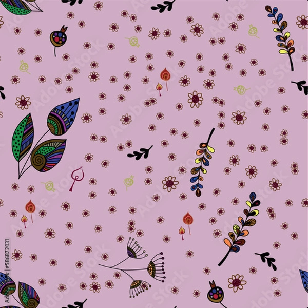Fototapeta Vector seamless pattern with different plants.