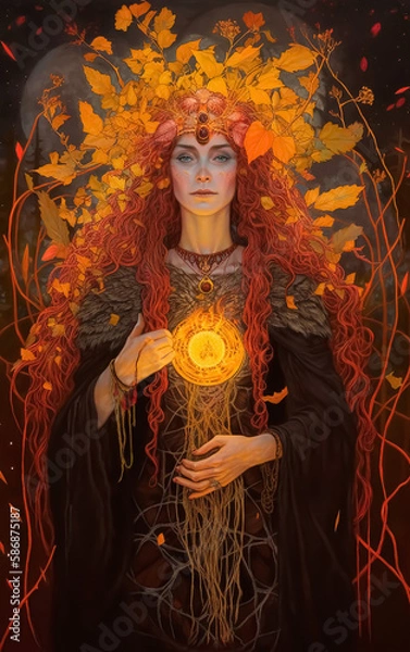 Obraz Spirit of Beltane, a woman with fire in her heart representing May Eve. Generative AI