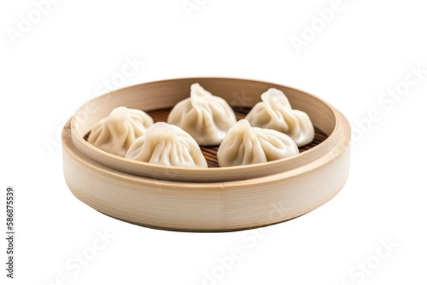 Obraz steamed dumplings in bamboo steamer isolated on white background. png transparency