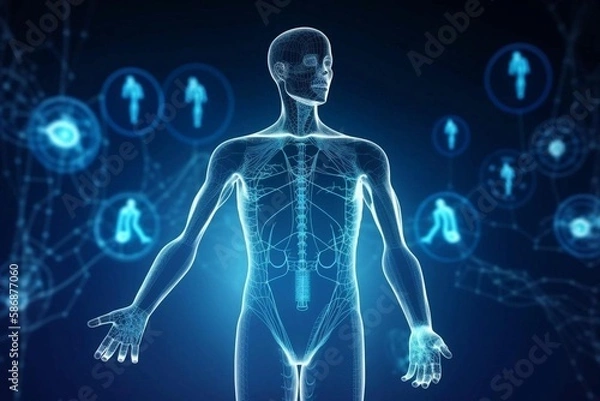 Fototapeta Healthcare networking and data connected of patient on internet digital technologies, AI