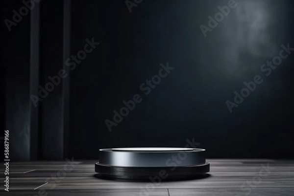 Fototapeta Product placement metal podium platform, studio background. Generative AI.