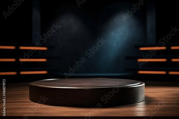 Fototapeta Luxury wooden product placement podium platform, studio background. Generative AI.