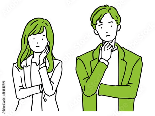 Obraz 困った表情・悩むビジネスパーソン　男性＆女性