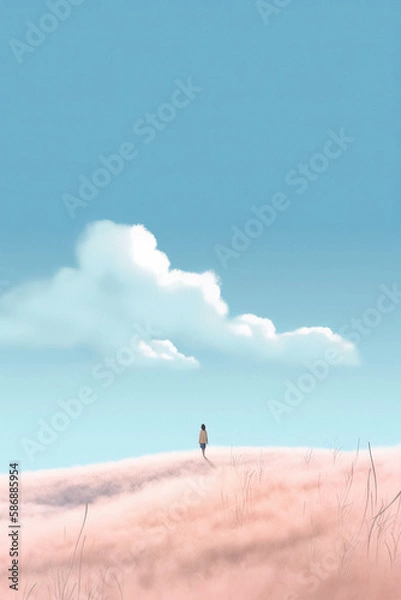 Fototapeta This Minimalistic Girl Poster captures a contemplative atmosphere of a journey with one person. The lightness and simplicity of the design evoke a sense of tranquility and peace.