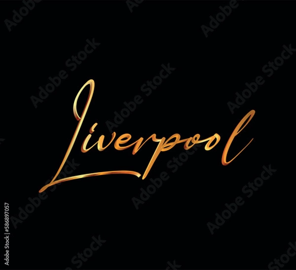 Fototapeta decorative 3d gold liverpool text on black background