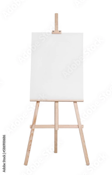 Fototapeta Wooden easel with canvas isolated on white. Artist's equipment
