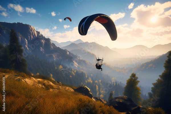 Fototapeta the skies with high-tech summer paragliding equipment for a thrilling adventure