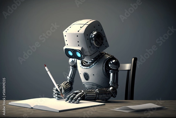 Fototapeta AI writer, generative AI robot writing like a human author or blogger