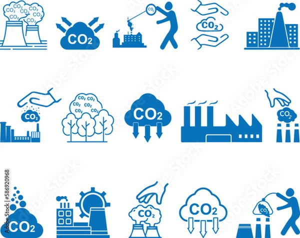 Obraz Co2 gas icon set, gas capture icon set blue vector