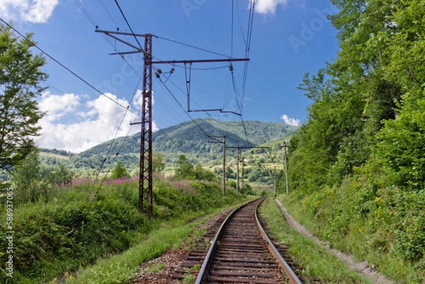 Fototapeta Railway in Carpathian mountains, Ukraine
